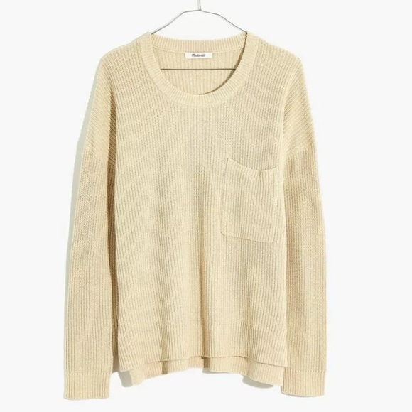 MADEWELL Ribbed Knit Sweater Thompson Pocket Pullover Sweater Fawn Oat Cream C24 - Picture 9 of 11